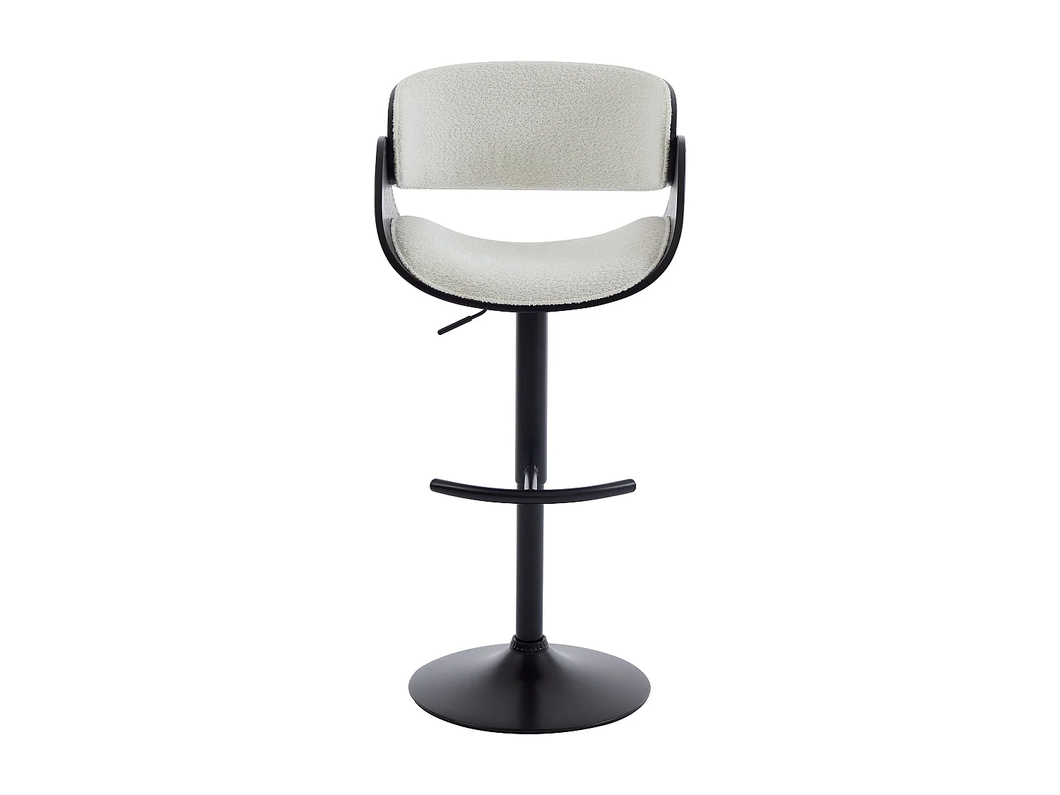 Lot de 2 tabourets de bar en tissu bouclette, placage frêne et métal - Hauteur Réglable - Blanc et Noir - JELSA