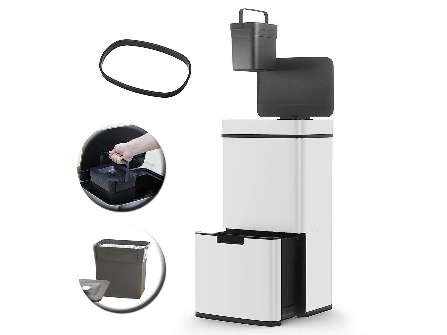 Poubelle automatique tri sélectif NARVIK blanc 75L