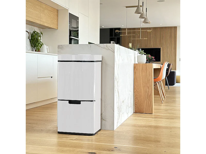 Poubelle de cuisine tri sélectif NARVIK Blanc Acier inoxydable 75L