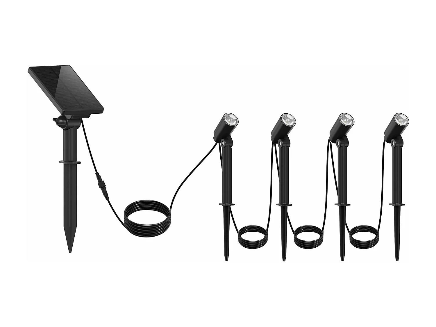 Lot de 4 Spots solaires LED MINI ROUNDY Noir Plastique H27cm