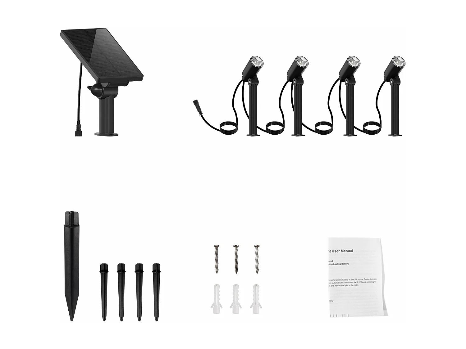 Lot de 4 Spots solaires LED MINI ROUNDY Noir Plastique H27cm