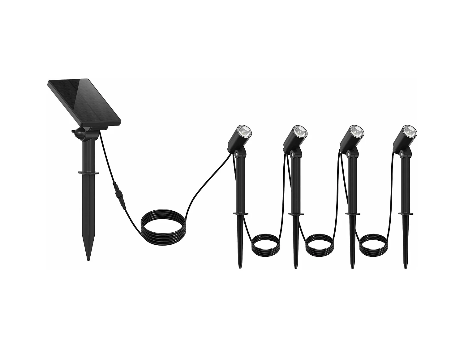 Lot de 4 Spots solaires LED MINI ROUNDY Noir Plastique H27cm
