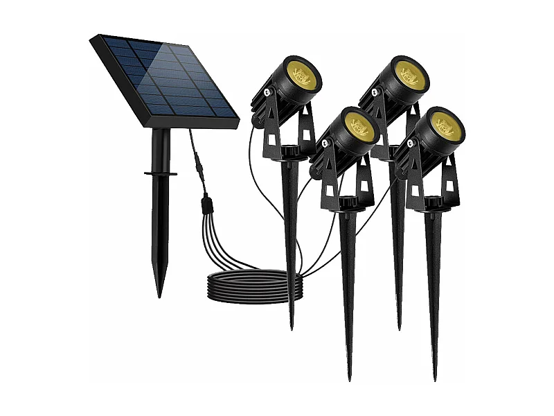 Quatre spots solaires reliés ROUNDY Noir Plastique 200LM