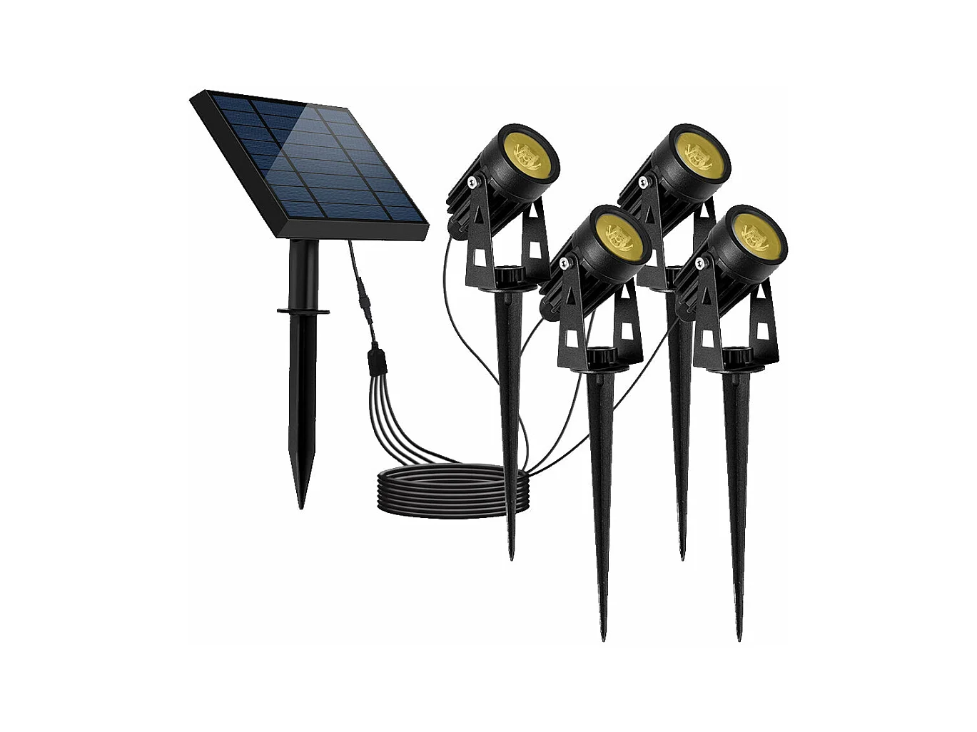 Quatre spots solaires reliés ROUNDY Noir Plastique 200LM