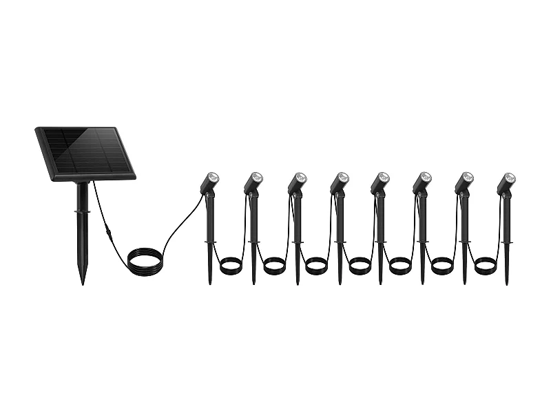 Lot de 8 Spots solaires LED MINI ROUNDY Noir Plastique H27cm