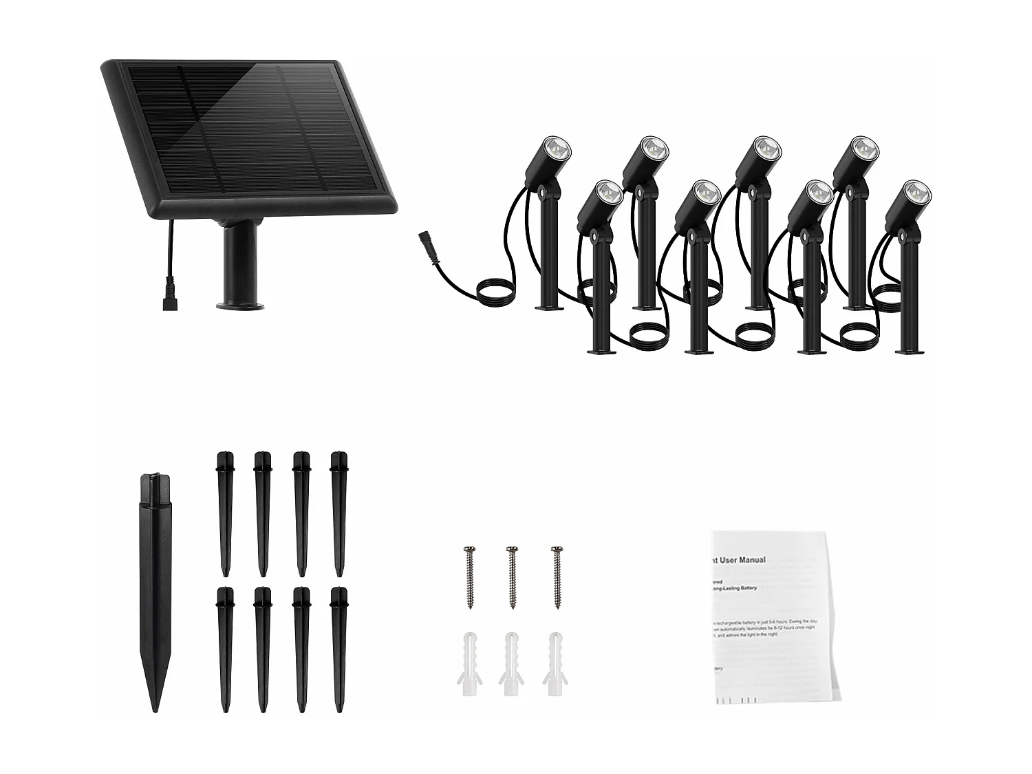 Lot de 8 Spots solaires LED ROUNDY MINI Noir Plastique H27cm