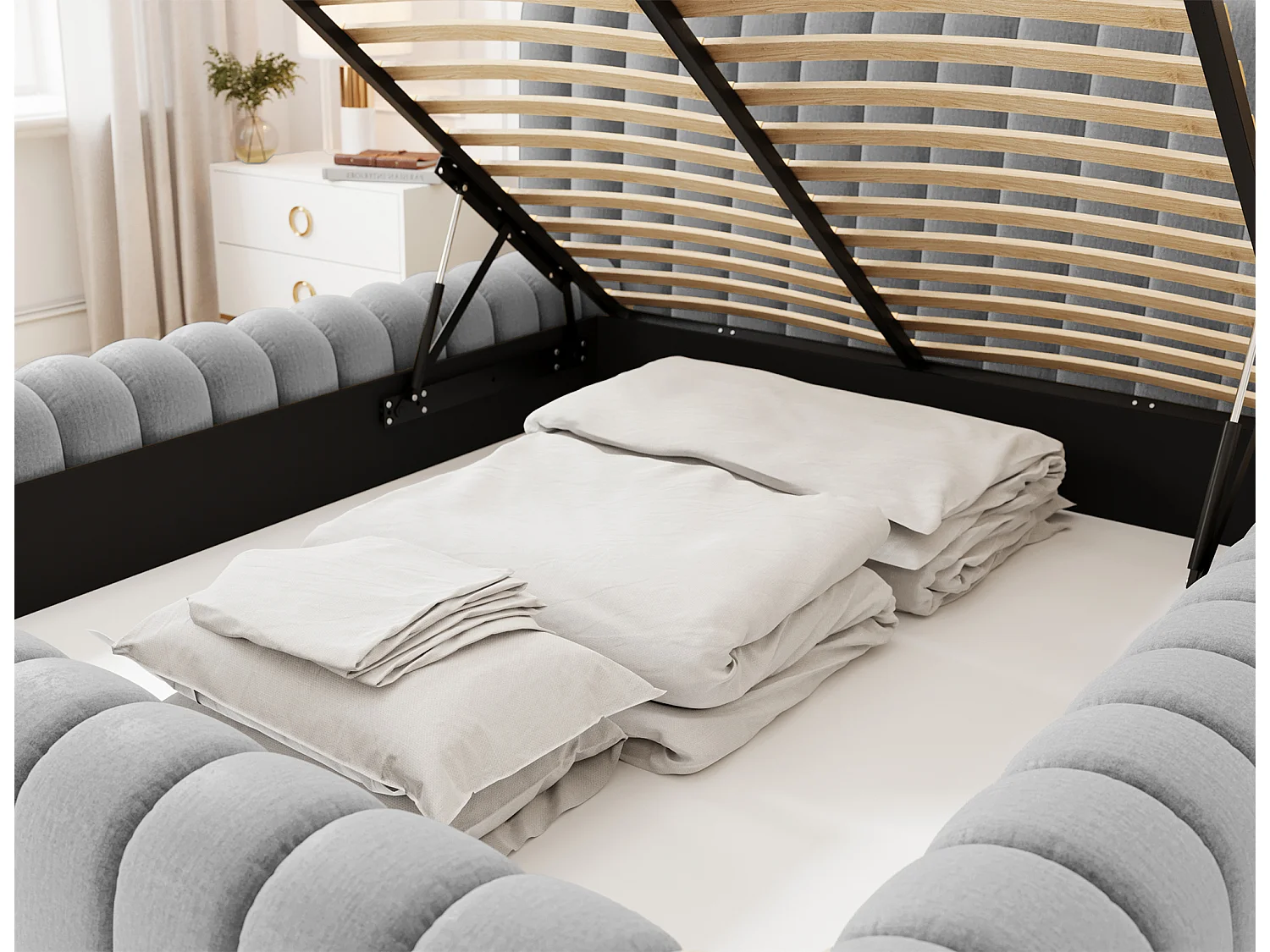 Bett Joya L (180x200)/Stoffbezug-Bouclé/Beige