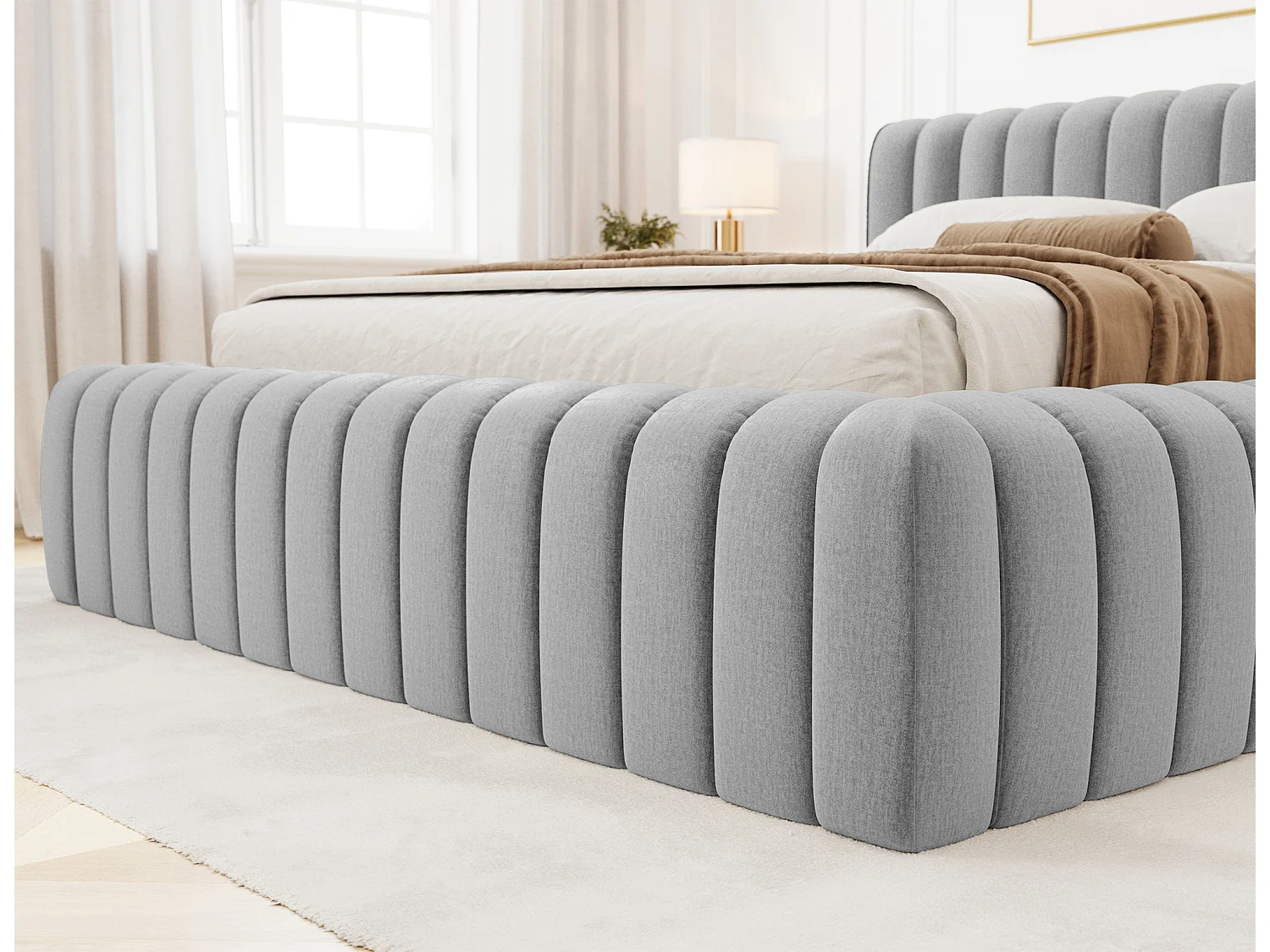 Lit coffre Madera prestige – Revêtement tissu tapissé-Couleur Gris clair-140x200