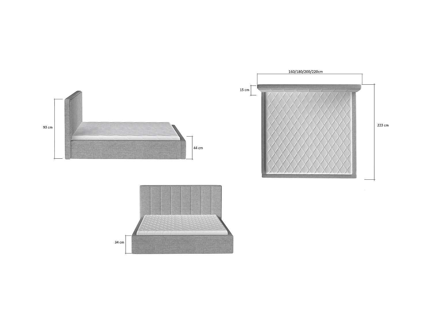 Lit Yanno S-140x200/Tissu/Bleu