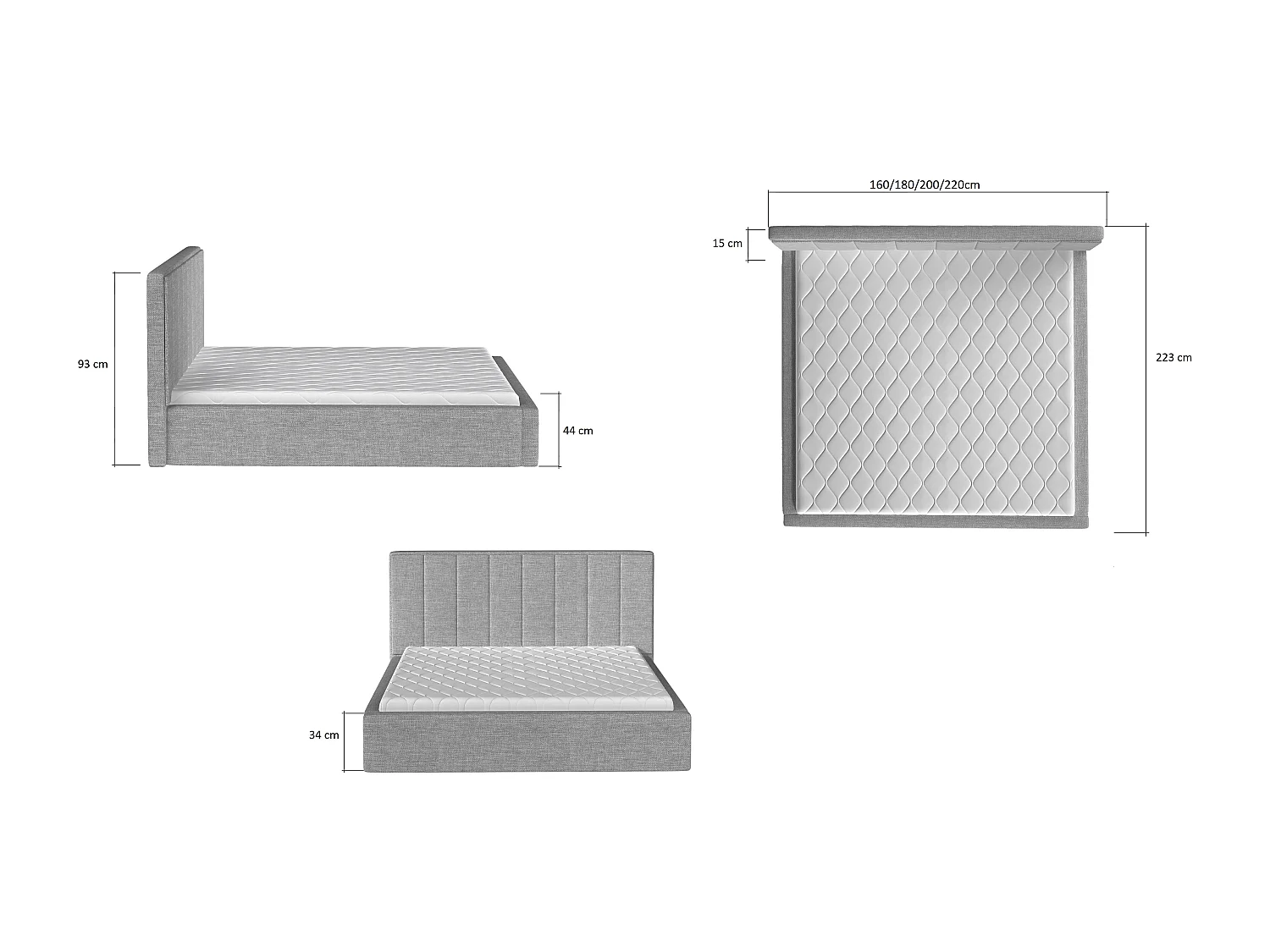 Bett Yanno S-140x200/Stoffbezug/Blau