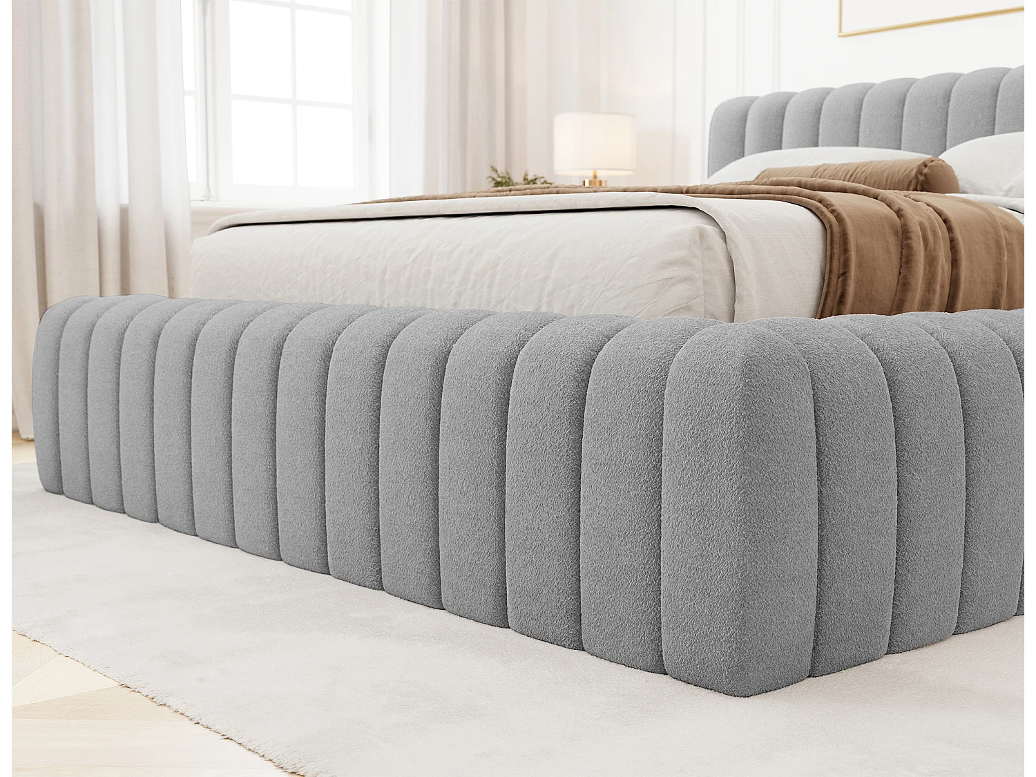 Letto Joya L (180x200)/Tessuto-Bouclé/Grigio