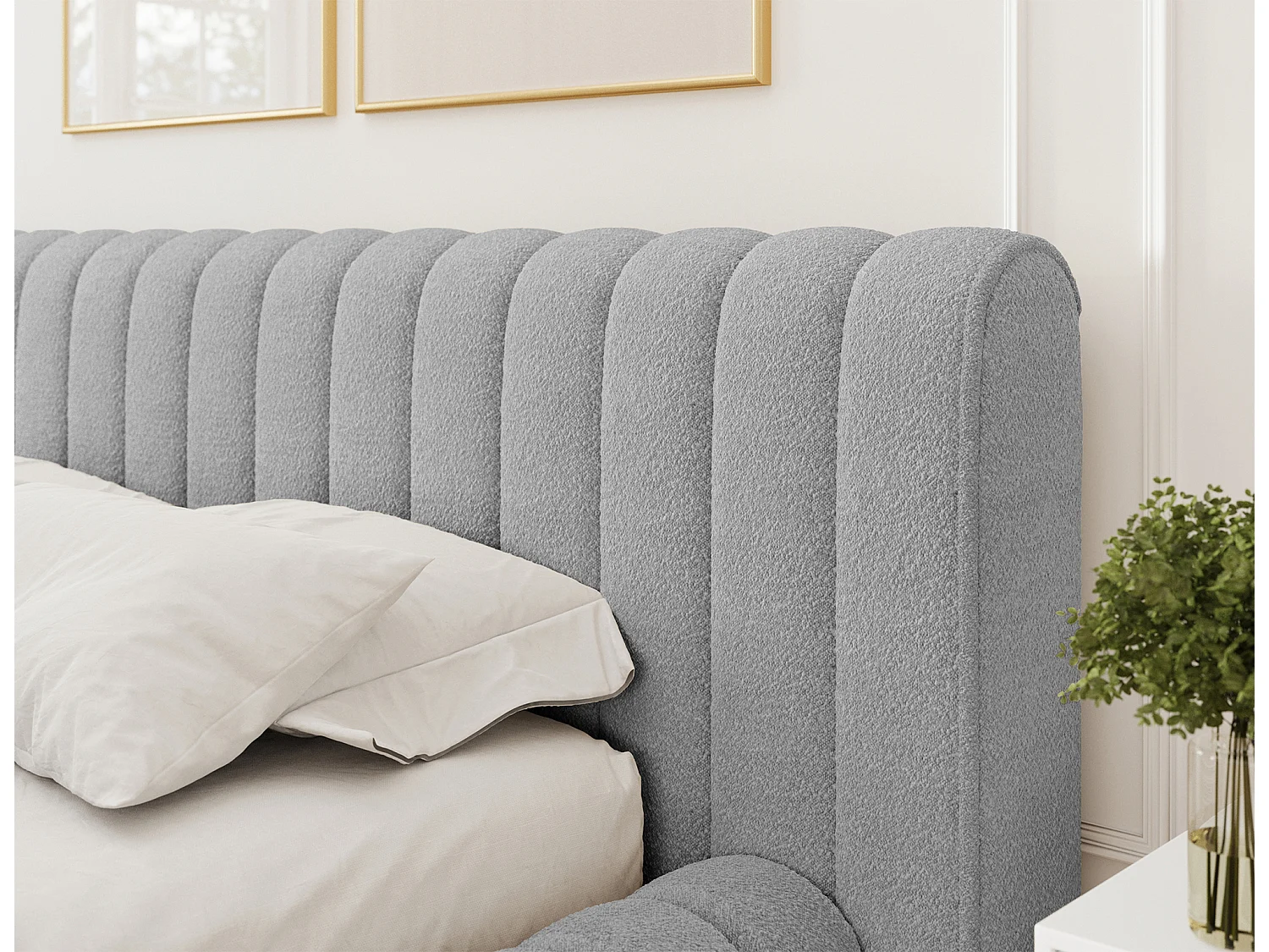 Lit Joya L (180x200)/Tissu-Bouclé/Gris