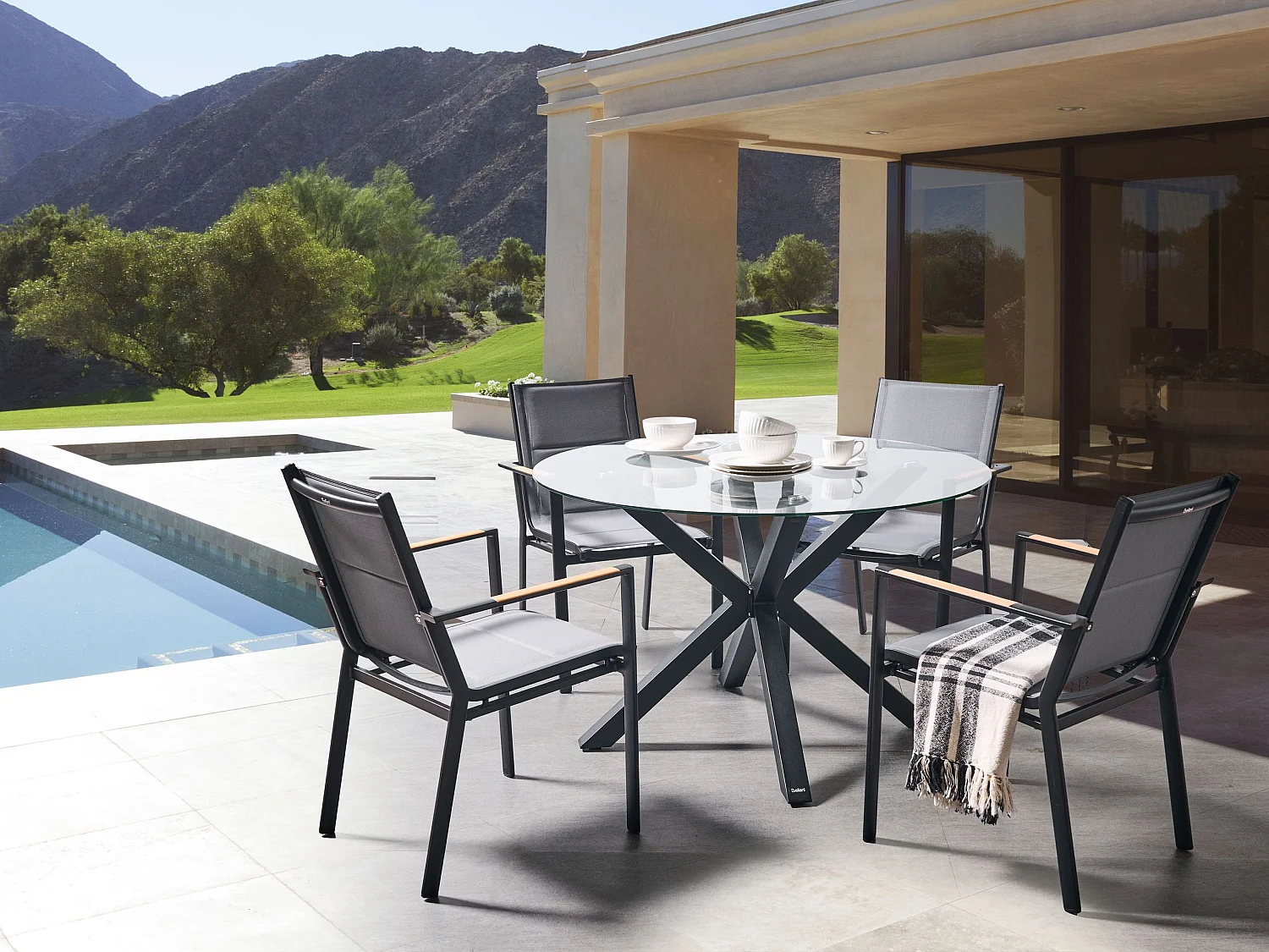 Salle à manger de jardin 4 places MALETTO/BUSSETO Verre Noir