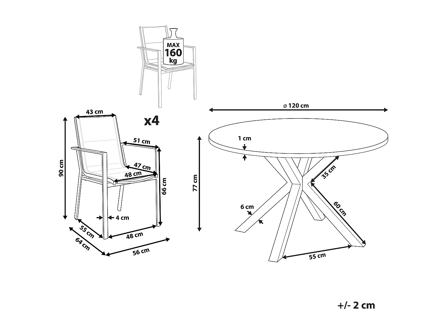 Salle à manger de jardin 4 places MALETTO/BUSSETO Verre Noir