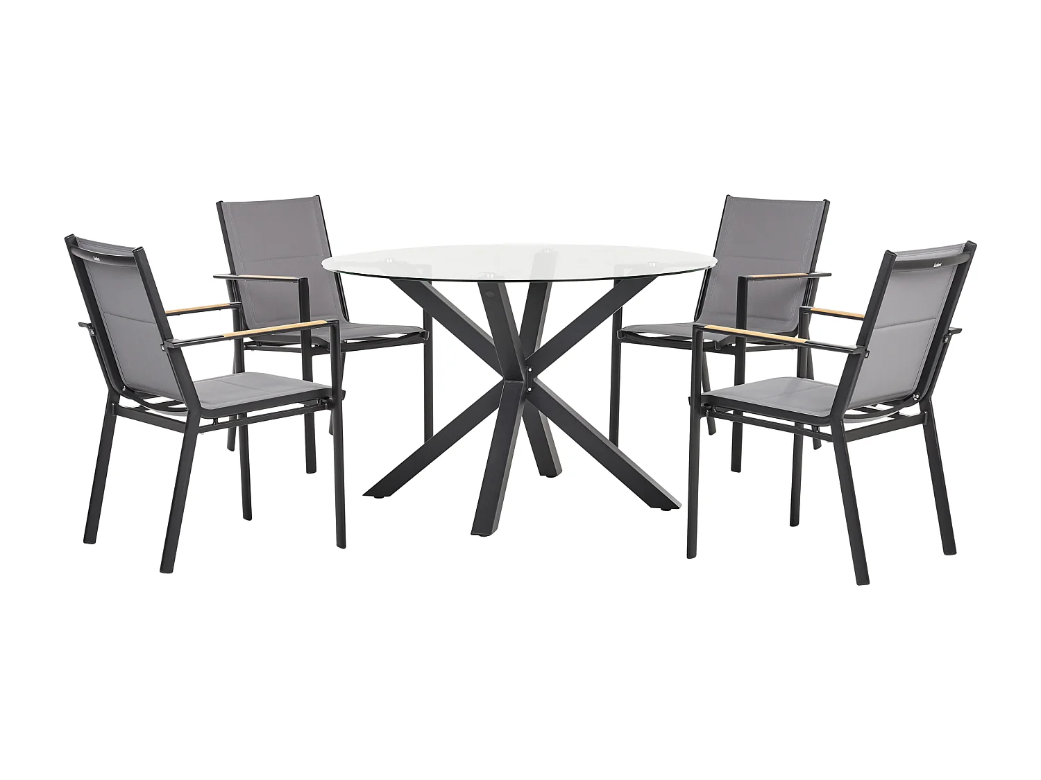 Gartenset Aluminium Tisch Glas ⌀ 120 cm mit 4 Stühlen schwarz Maletto/Busseto