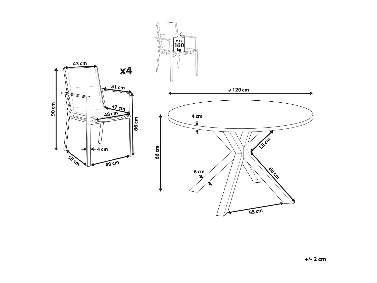 Gartenset Aluminium Tisch Glas ⌀ 120 cm mit 4 Stühlen schwarz Maletto/Busseto