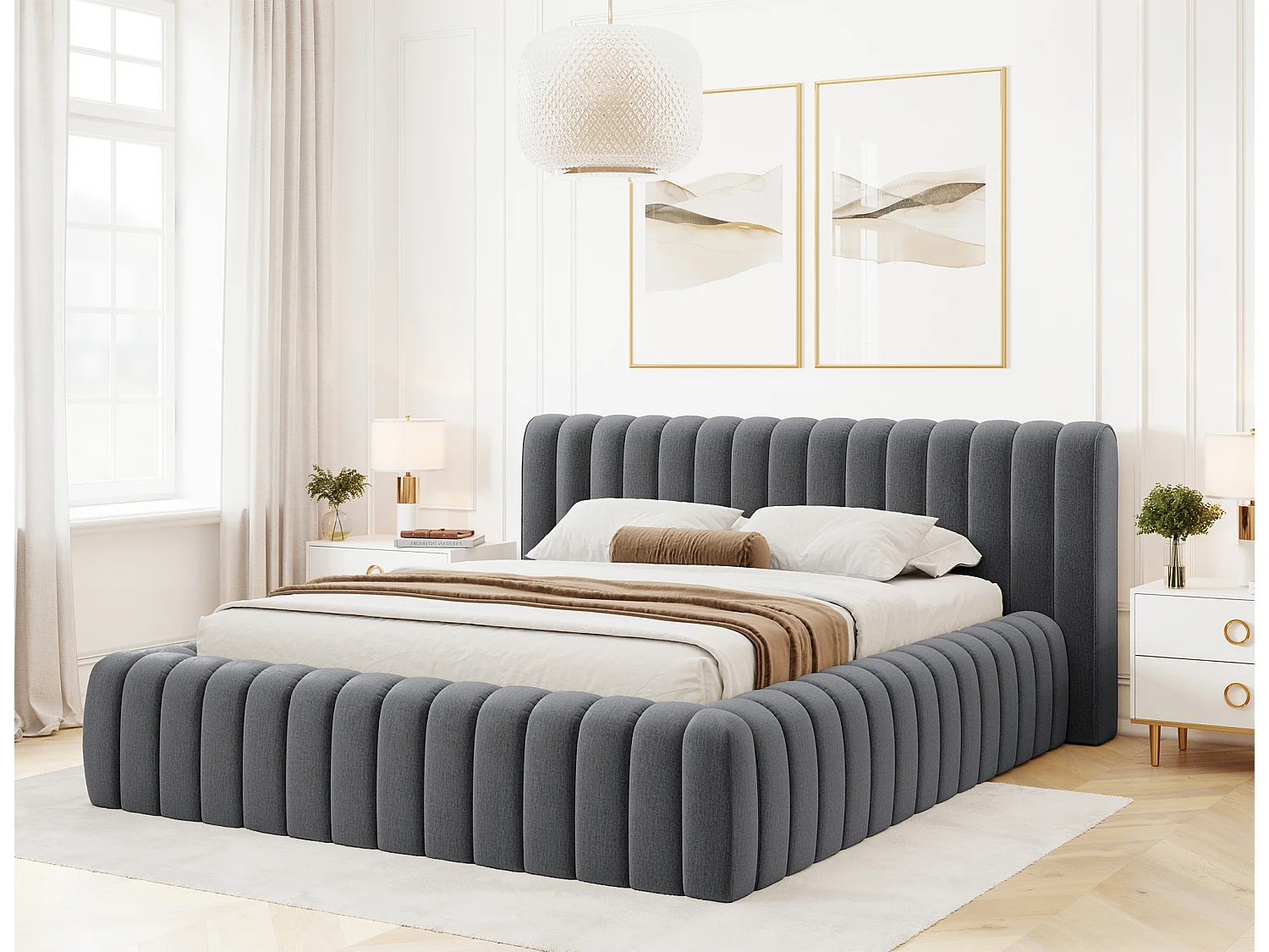 Lit coffre Madera prestige – Revêtement tissu tapissé-Couleur Gris foncé-160x200