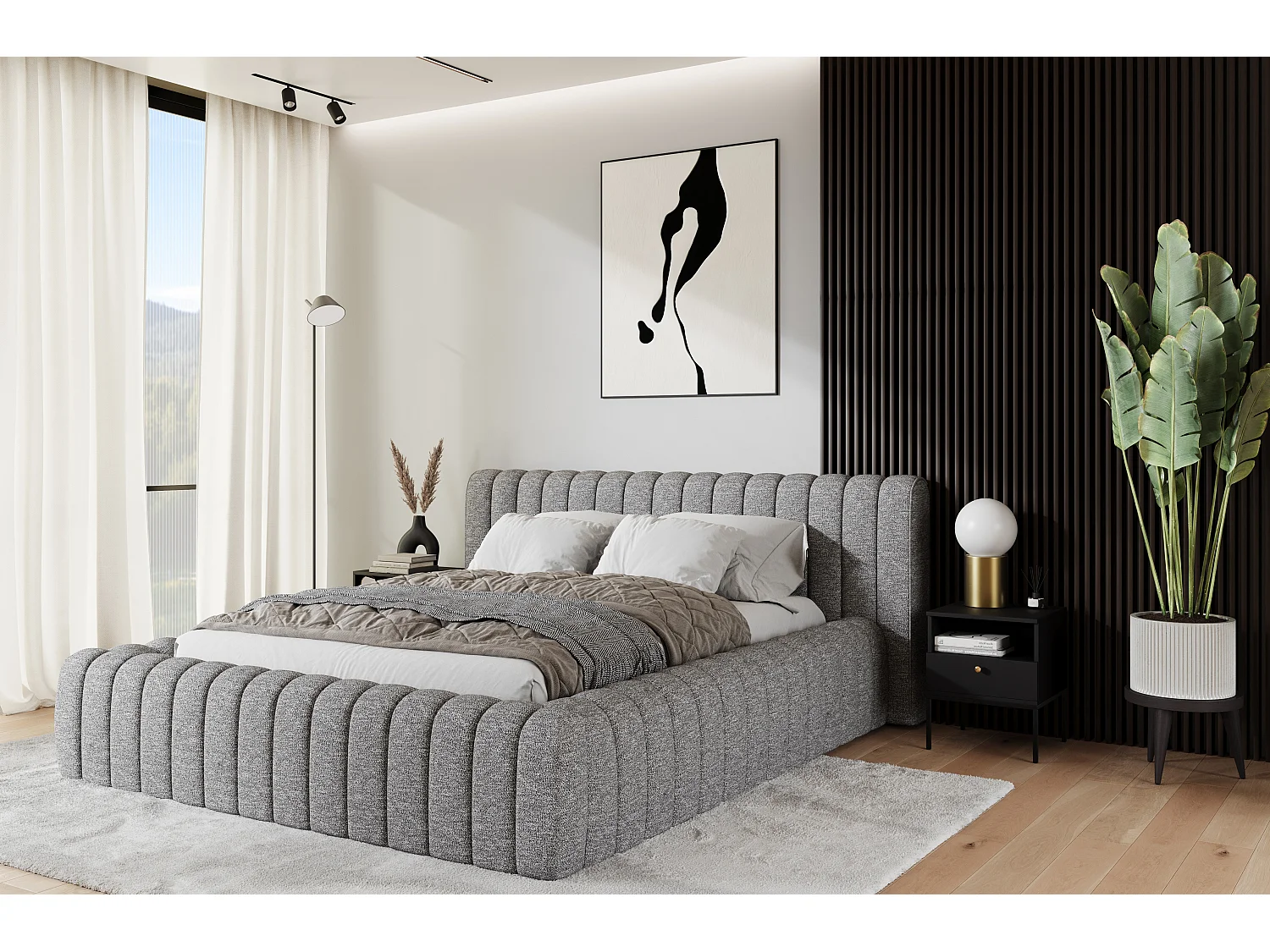 Lit Joya M (160x200)/Tissu/Gris