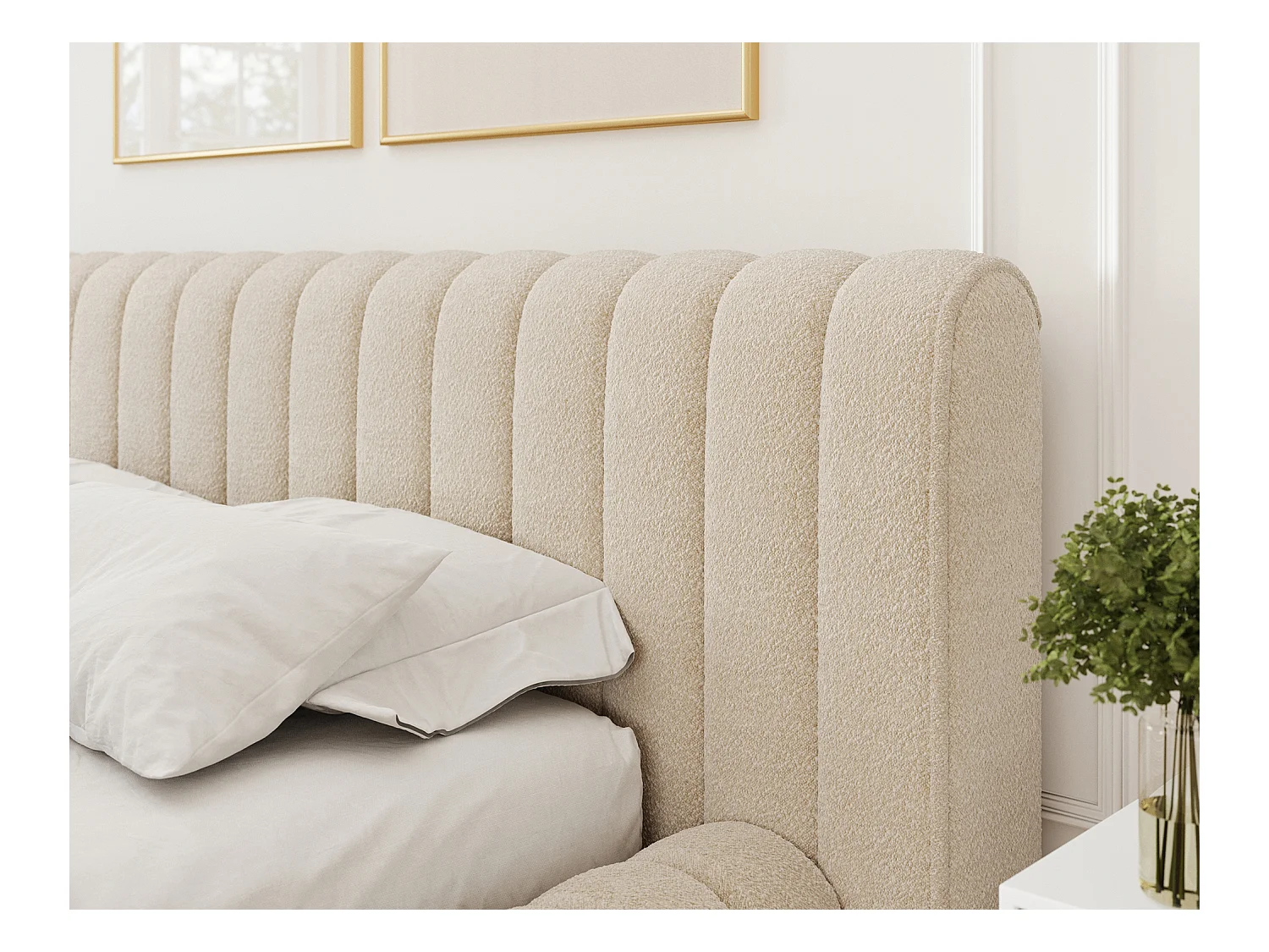 Bett Joya M (160x200)/Stoffbezug-Bouclé/Beige