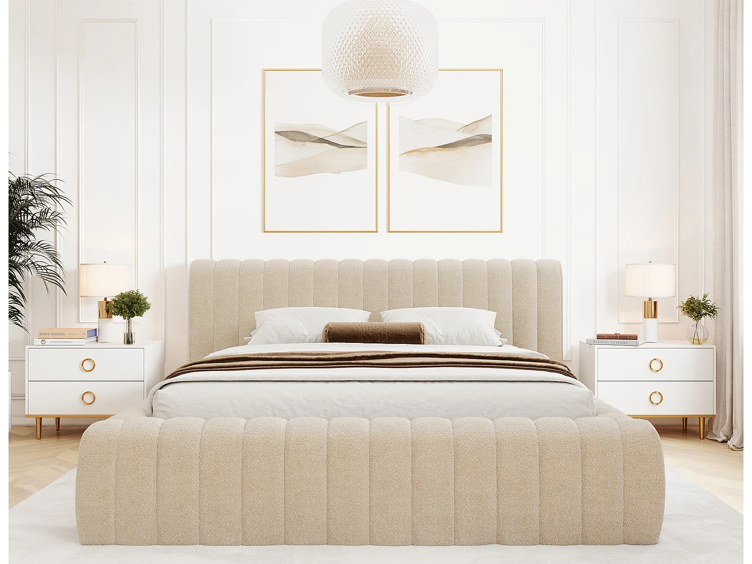 Bett Joya M (160x200)/Stoffbezug-Bouclé/Beige