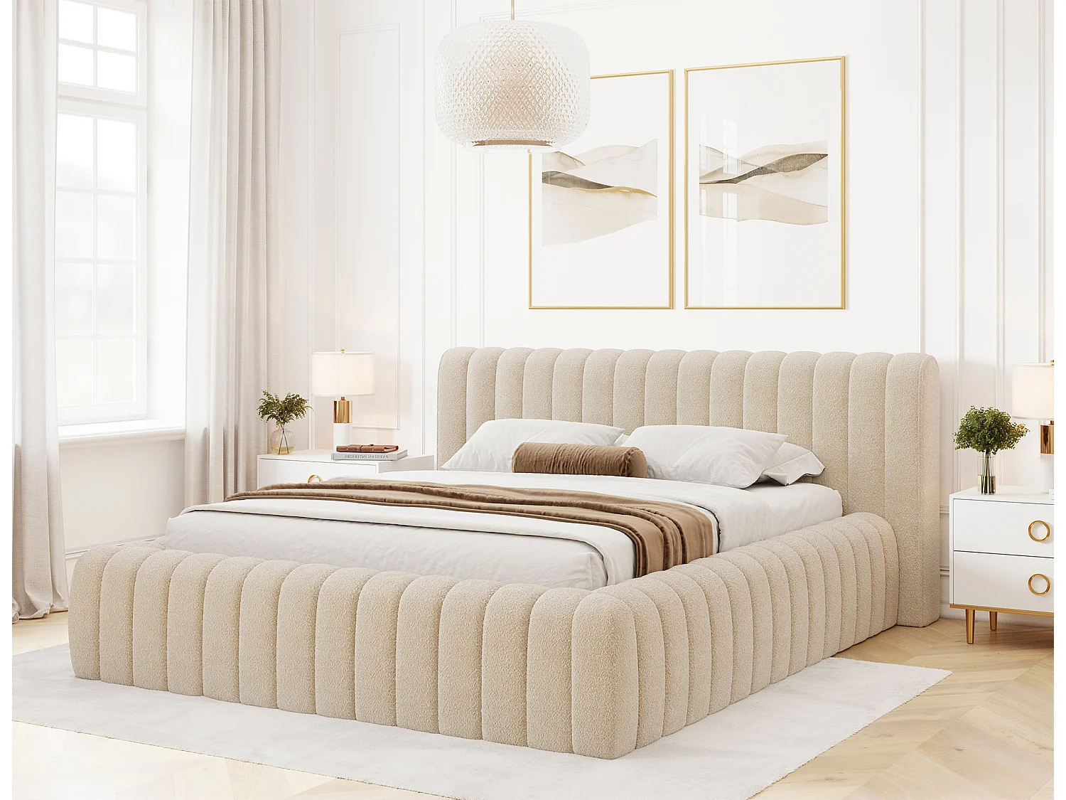 Letto Joya S (140x200)/Tessuto-Bouclé/Grigio