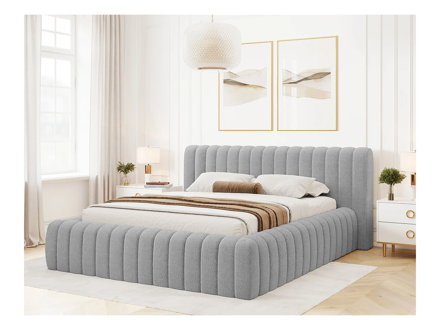 Lit Joya M (160x200)/Tissu-Bouclé/Gris