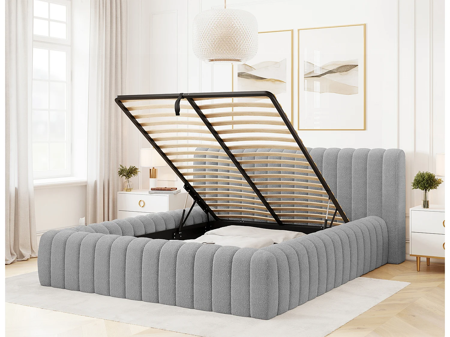 Lit Joya M (160x200)/Tissu-Bouclé/Gris