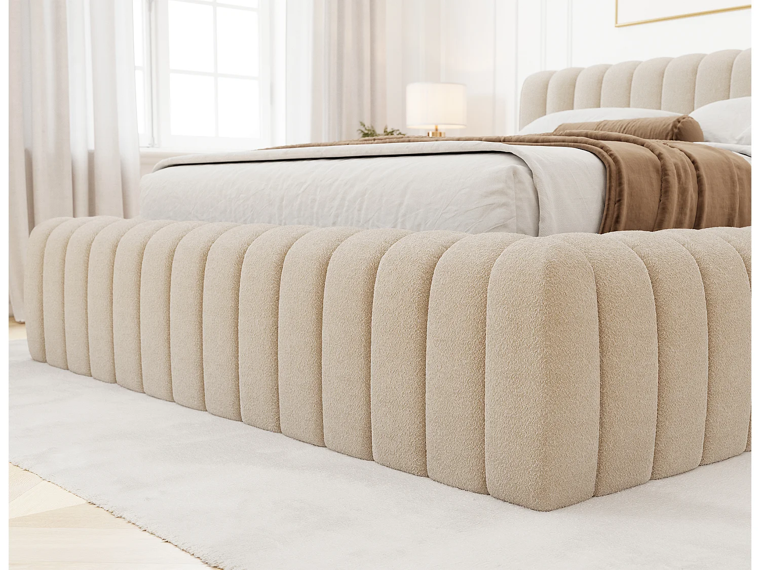 Lit coffre Madera prestige – Revêtement tissu tapissé-Couleur Beige-140x200