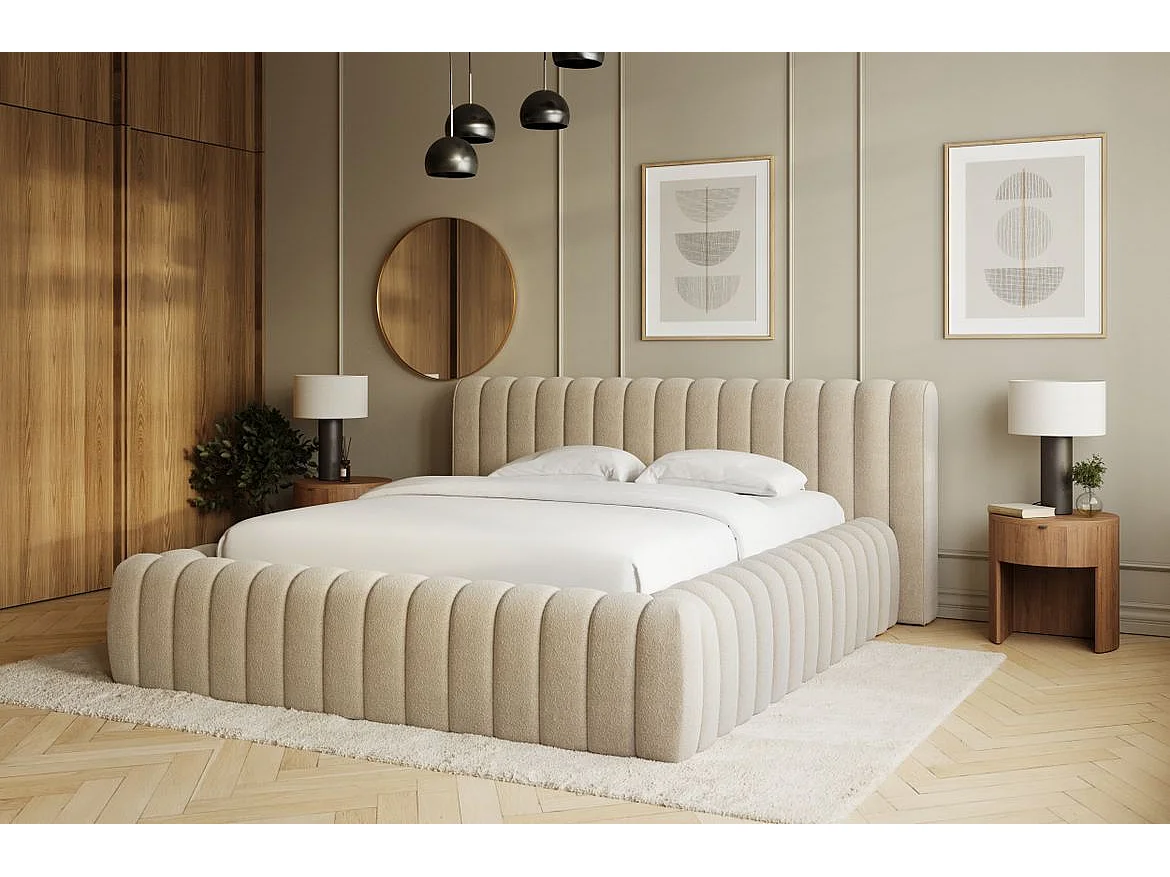 Lit coffre Madera prestige – Revêtement tissu tapissé-Couleur Beige-140x200