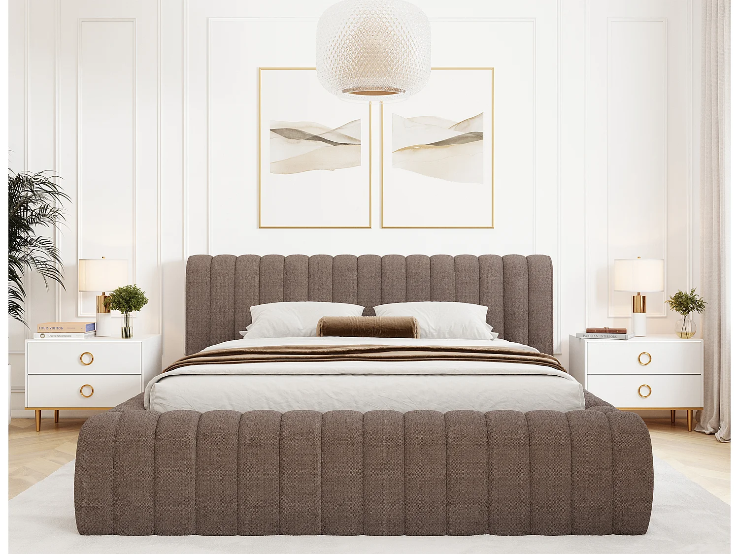 Lit coffre Madera prestige – Revêtement tissu tapissé-Couleur Marron-140x200