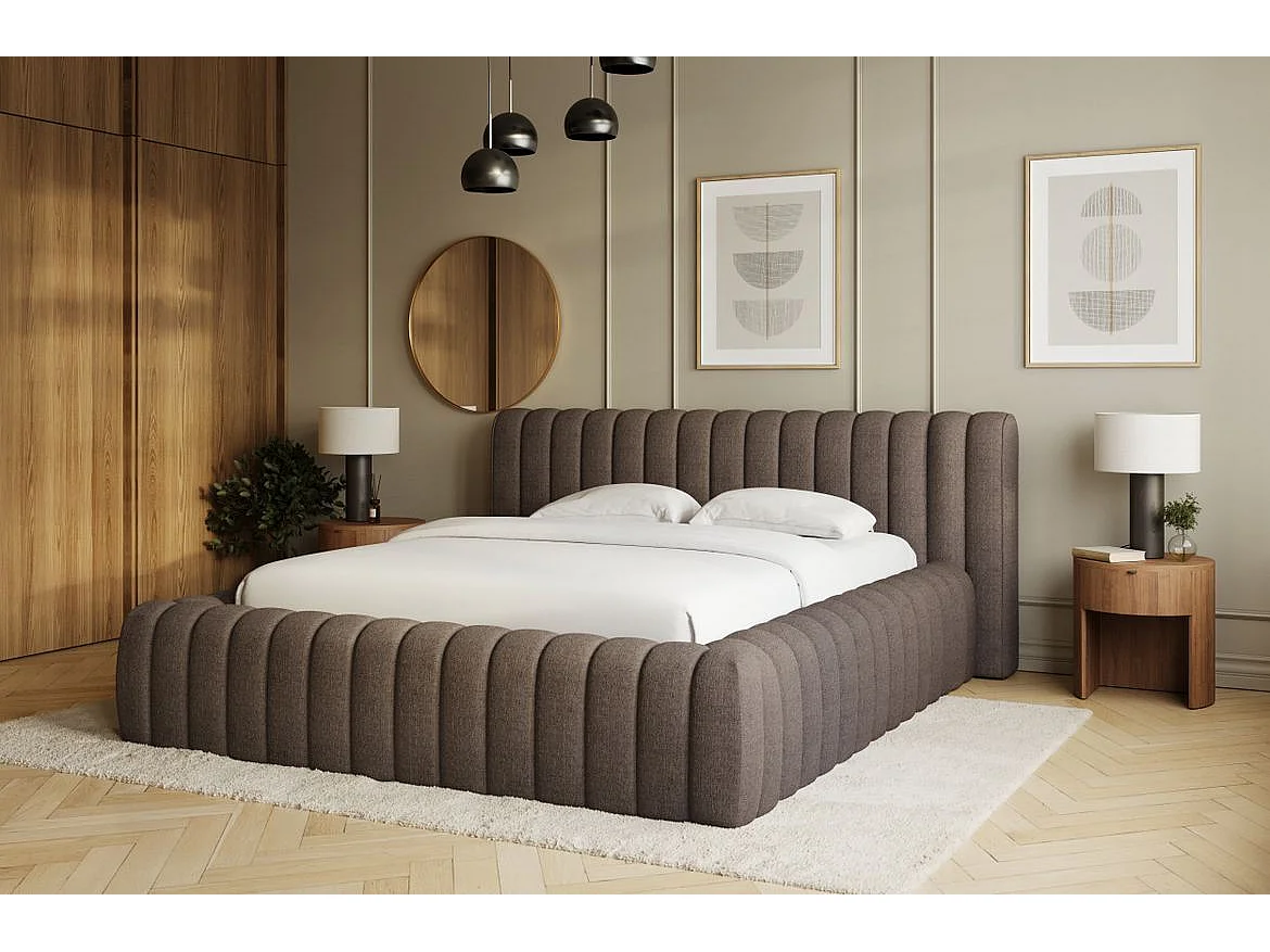 Lit coffre Madera prestige – Revêtement tissu tapissé-Couleur Marron-140x200