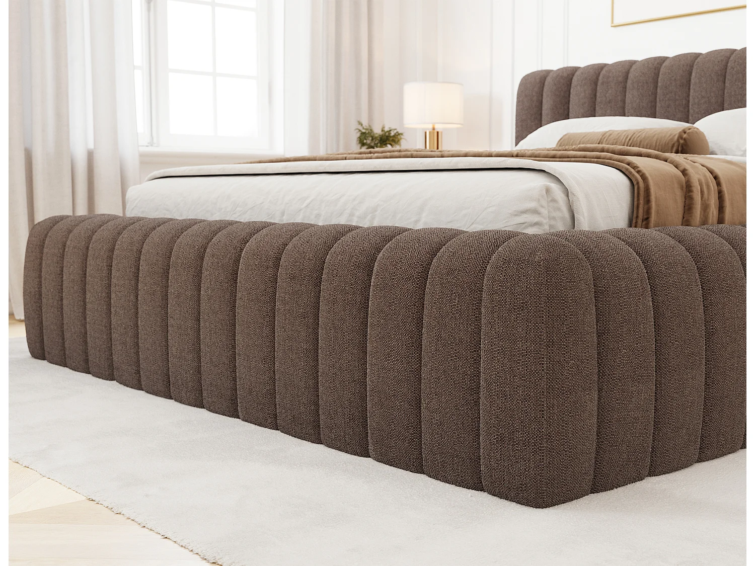 Lit coffre Madera prestige – Revêtement tissu tapissé-Couleur Marron-140x200