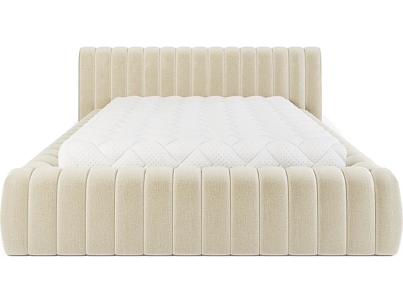 Lit coffre Madera prestige – Revêtement tissu tapissé-Couleur Beige clair-160x200