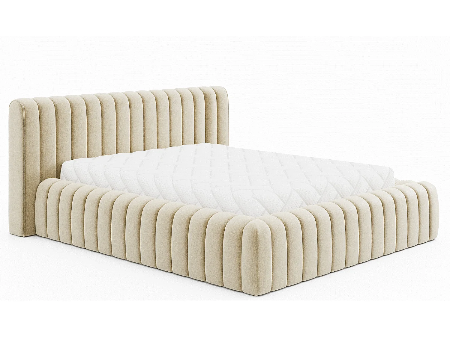 Lit coffre Madera prestige – Revêtement tissu tapissé-Couleur Beige clair-140x200