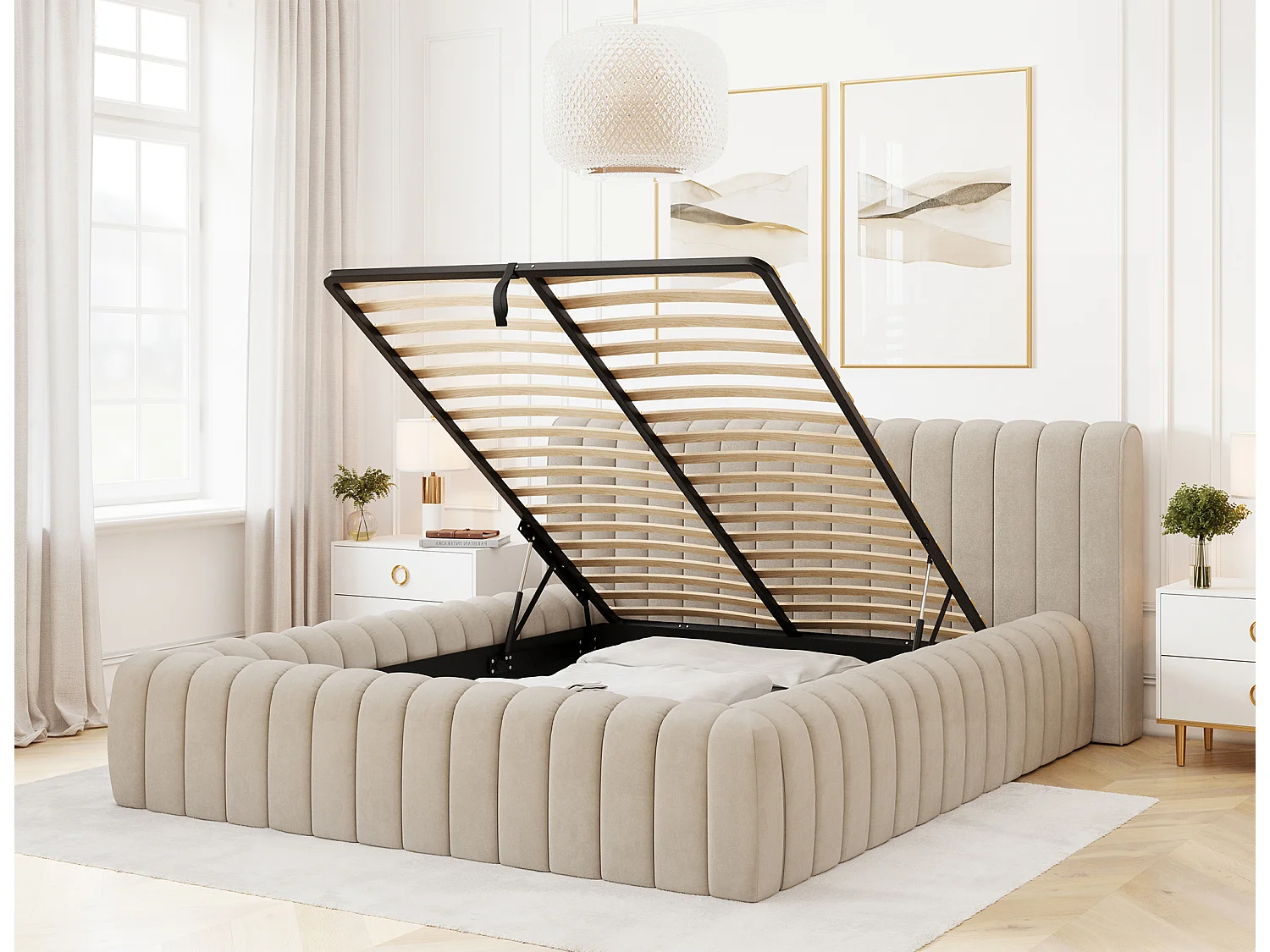 Bett Joya S (140x200)/Stoffbezug/Beige