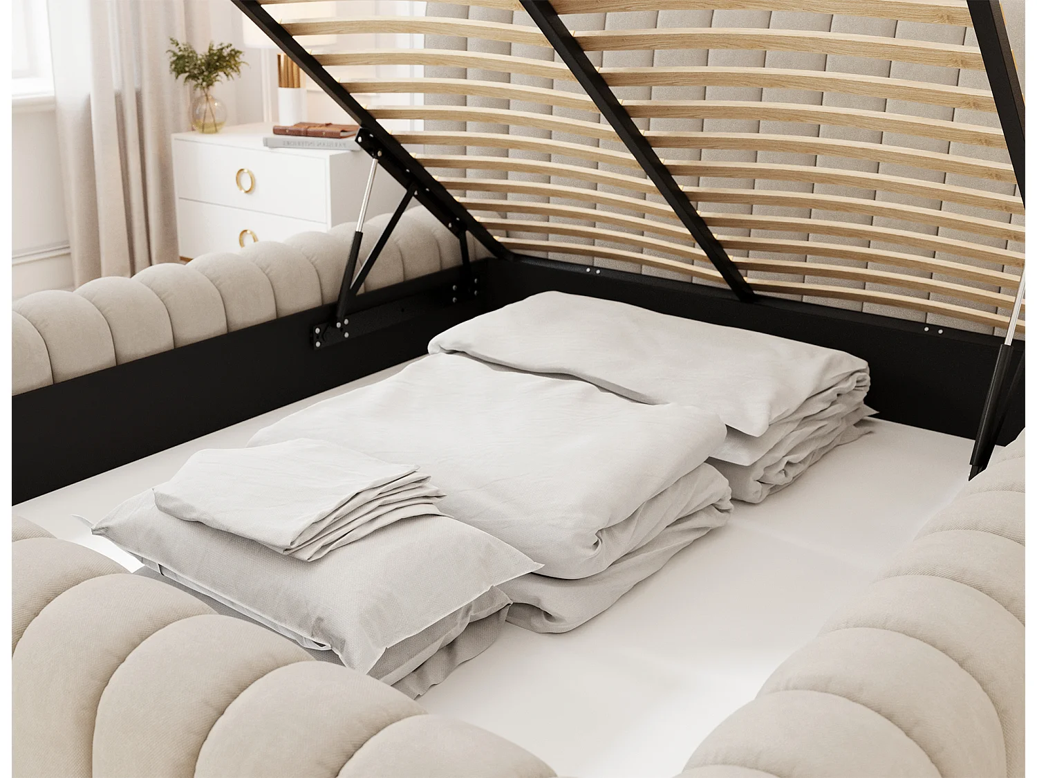 Bett Joya S (140x200)/Stoffbezug/Beige