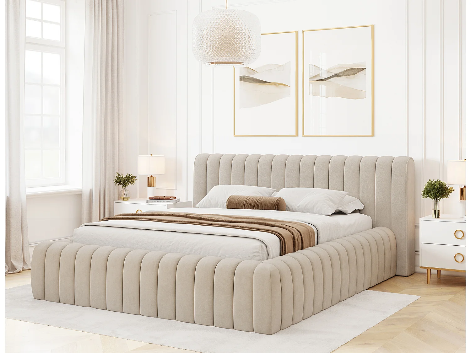 Bett Joya S (140x200)/Stoffbezug/Beige