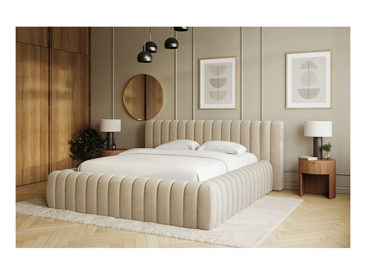 Lit coffre Madera prestige – Revêtement tissu tapissé-Couleur Beige-160x200