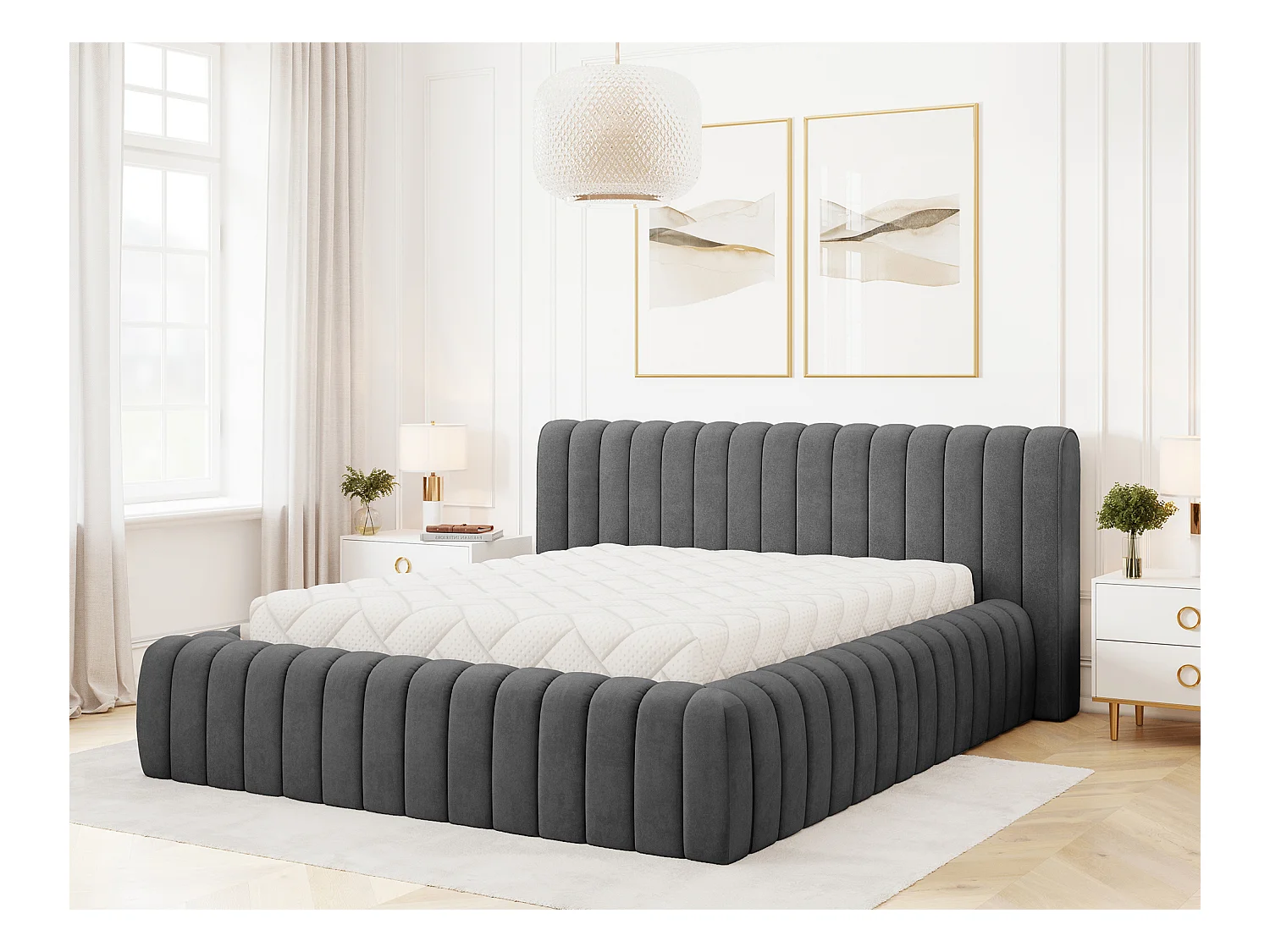 Lit coffre Madera prestige – Revêtement tissu tapissé-Couleur Gris anthracite-160x200