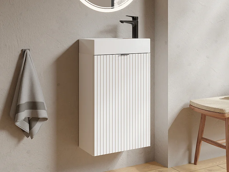 Handwaschbeckenschrank geriffelt - Tür wendbar - Weiß - 60 x 40 x 22 - VAHIRA