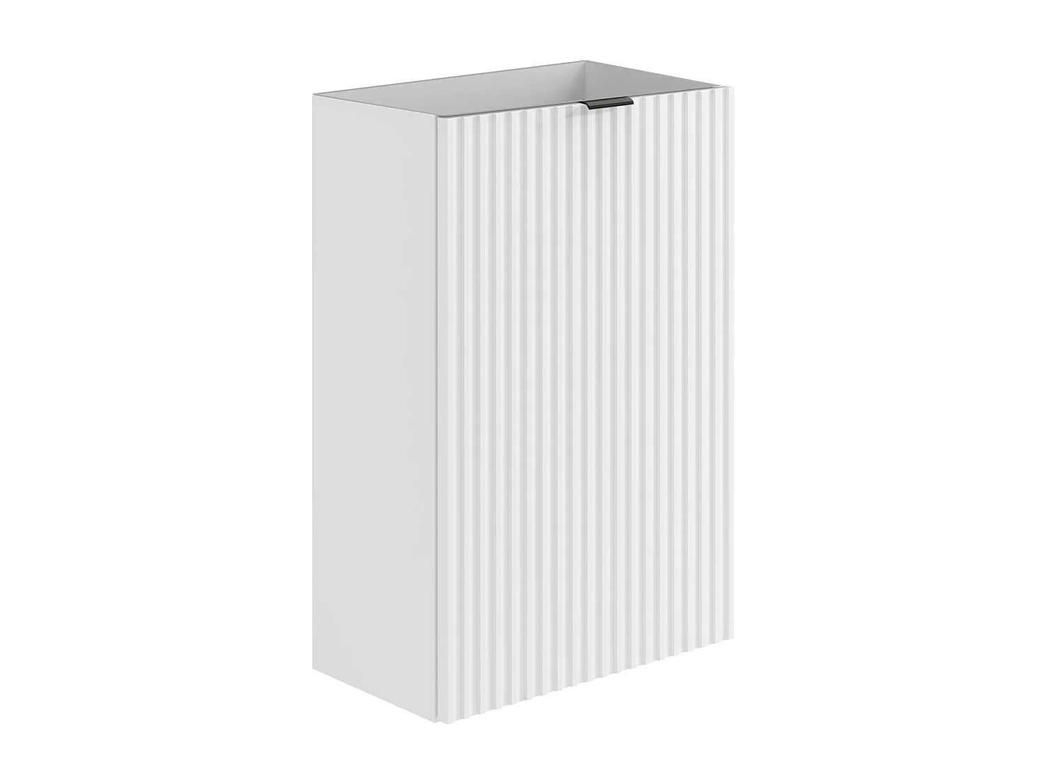 Meuble pour lave main strié porte réversible blanc - H60 x L40 x P22 - VAHIRA