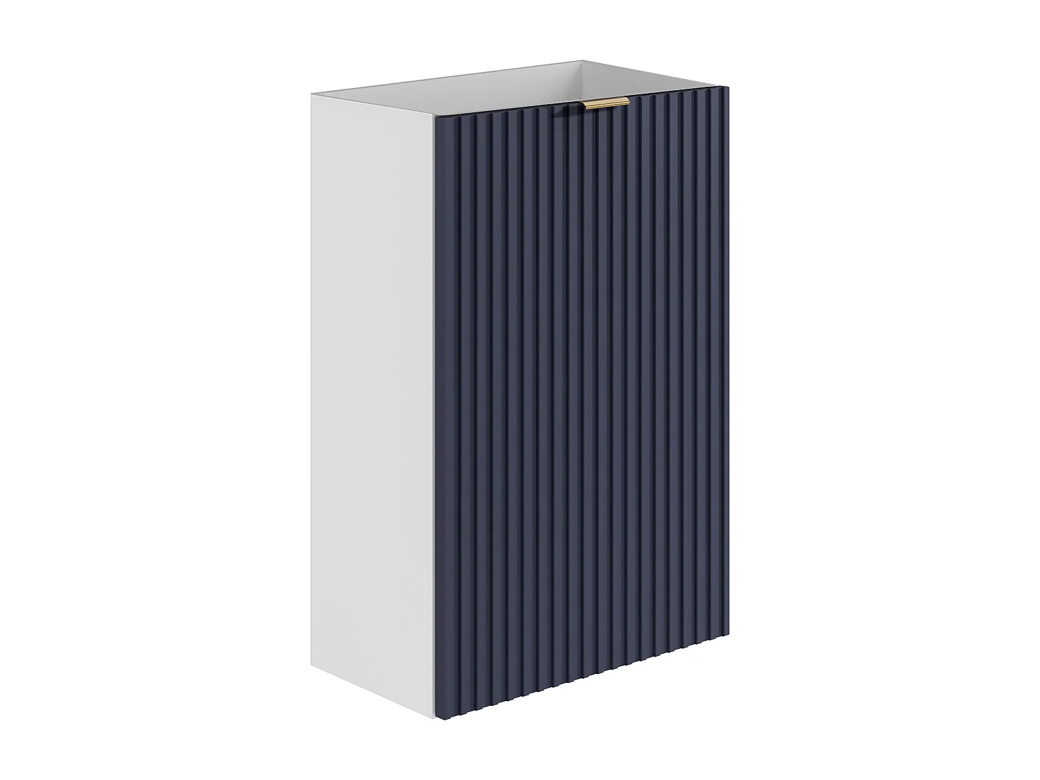 Meuble pour lave main strié caisson blanc et porte réversible bleue - H60 x L40 x P22 - VAHIRA