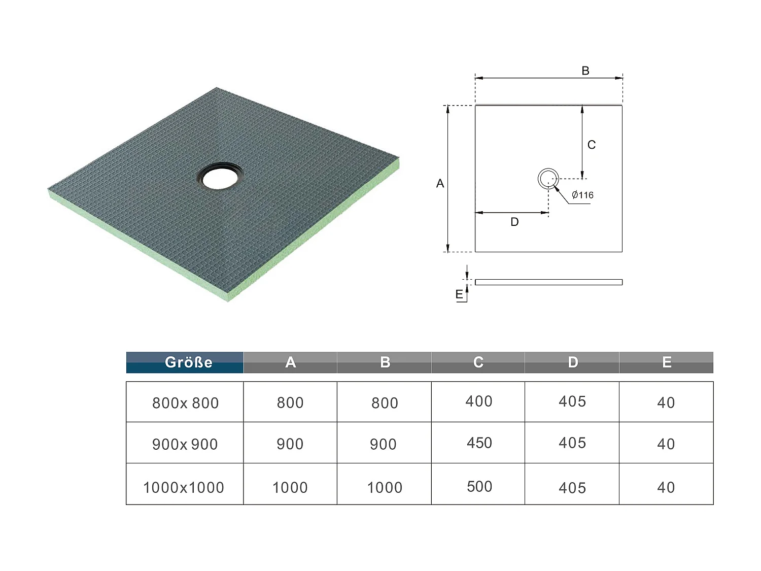 AICA Base de duche XPS com acessórios de drenagem,placa de isolamento à prova d'água,painel de construção,800x800x40mm