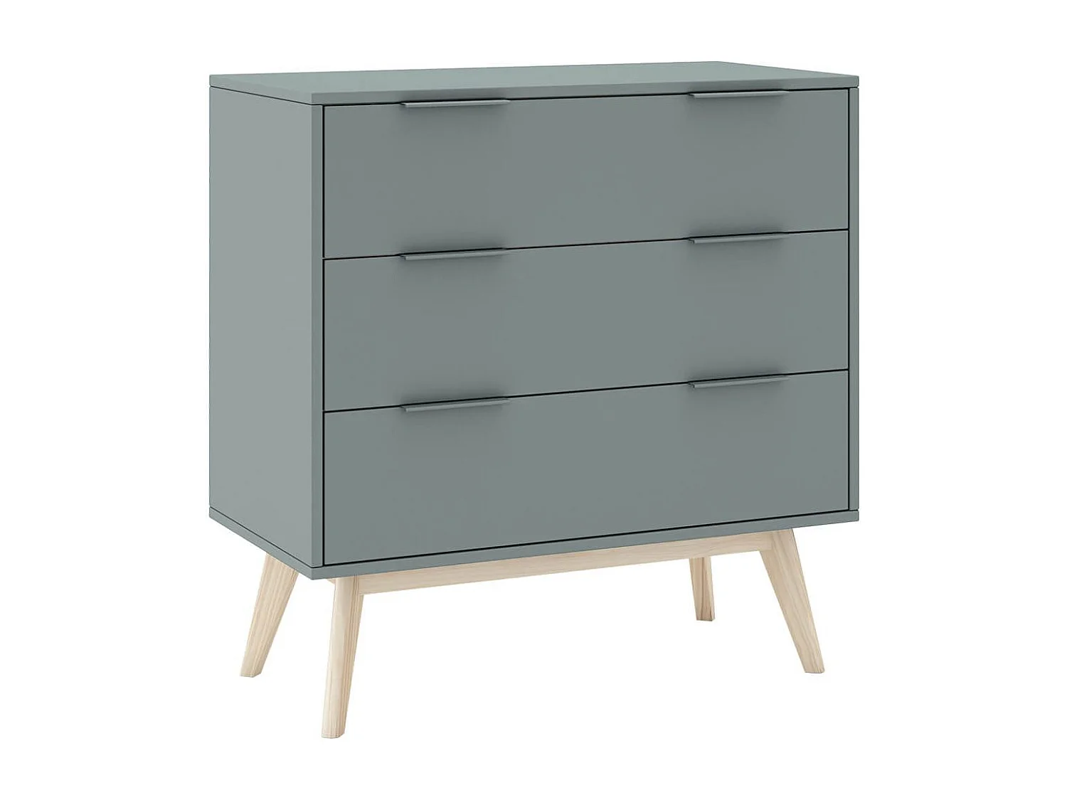 CANACA - Commode 3 Tiroirs Scandinave MDF et Pin Massif Gris Vert