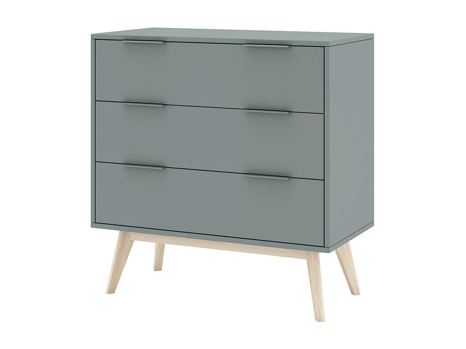 CANACA - Commode 3 Tiroirs Scandinave MDF et Pin Massif Gris Vert