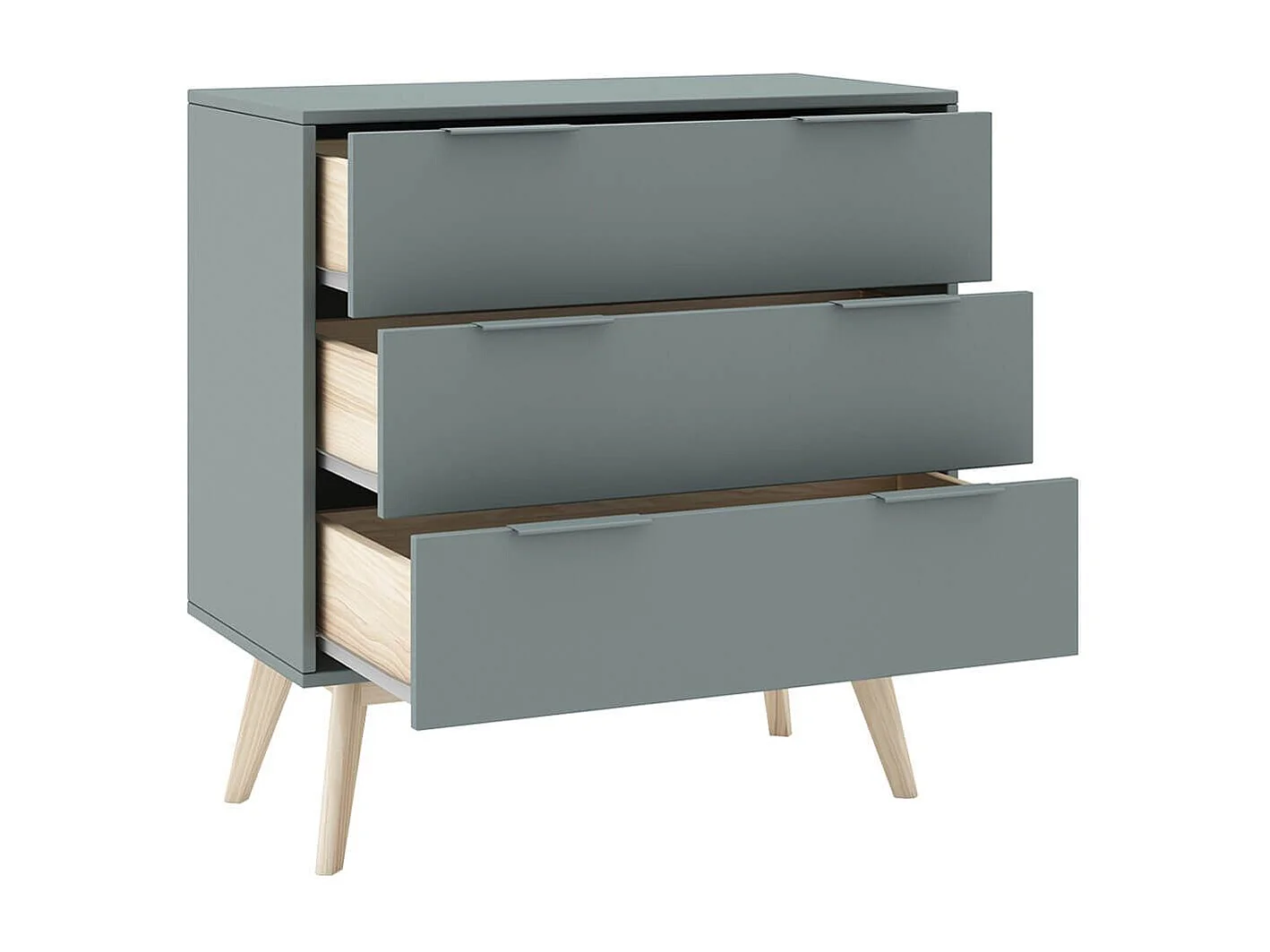 CANACA - Commode 3 Tiroirs Scandinave MDF et Pin Massif Gris Vert