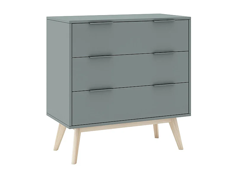 CANACA - Commode 3 Tiroirs Scandinave MDF et Pin Massif Gris Vert