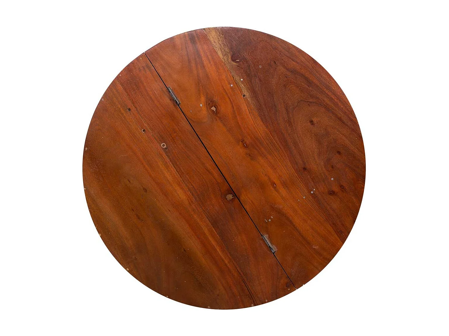 Runder Couchtisch aus geschnitztem Holz mit gealterter handwerklicher Verarbeitung, 80 x 80 x 41 cm