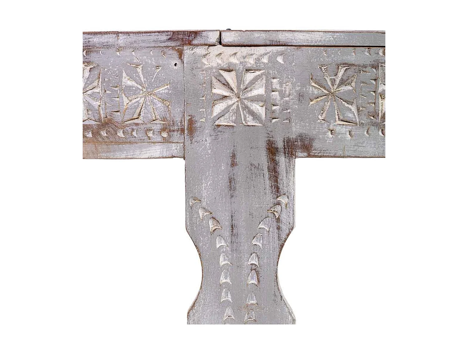 Runder Couchtisch aus geschnitztem Holz mit gealterter handwerklicher Verarbeitung, 80 x 80 x 41 cm
