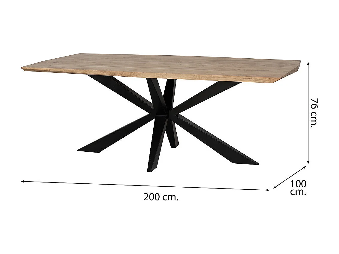 Esstisch mit konischer Kante aus Akazienholz, naturfarben, 200 x 100 x 76 cm